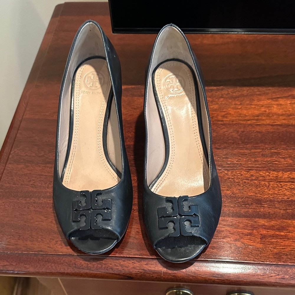Tory Burch Black Peep-Toe Heels